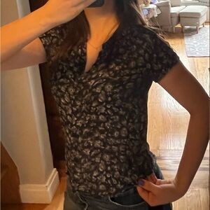 Vintage Y2K Silk Floral Button Up Short Sleeve Blouse Jones New York Size 2P